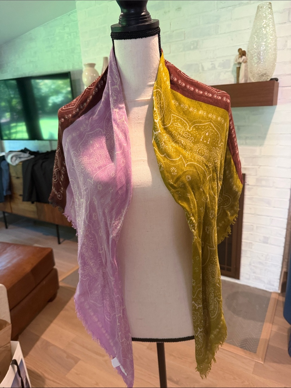 Chan Luu Lavender, Mustard & Brown Paisley Silk-Blend Wrap